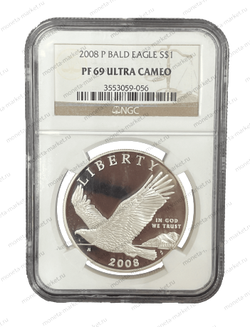 1 доллар Bald Eagle 2008 г. в слабе NGC PF 69 Ultra Cameo