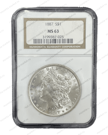 1 доллар Моргана 1887 - S в слабе NGC MS 63