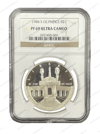 1 доллар Олимпийские игры 1984 г. - S в слабе NGC PF 69 Ultra Cameo